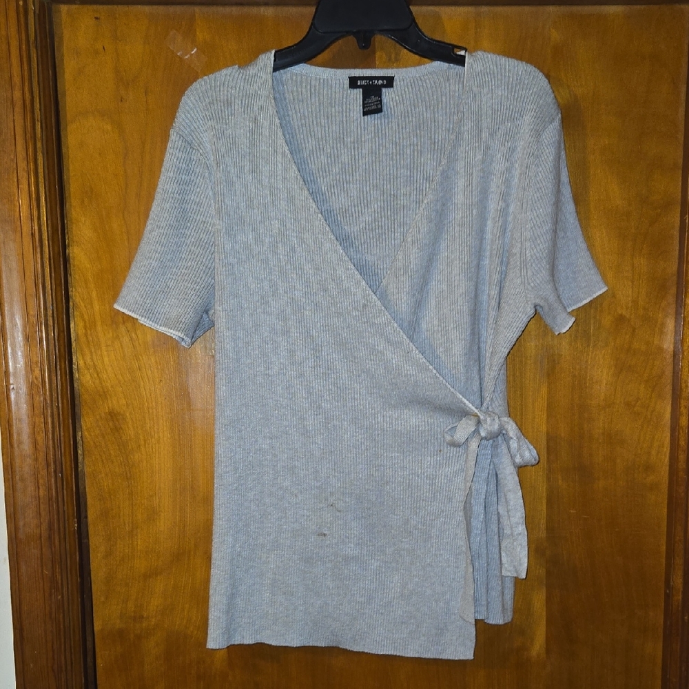 Chic Gray Wrap Blouse